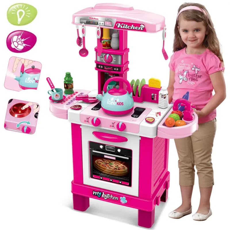 Cucina Giocattolo Bambini Luci Suoni e Bollitore Funzionante 29 Accessori Rosa Super Prezzo