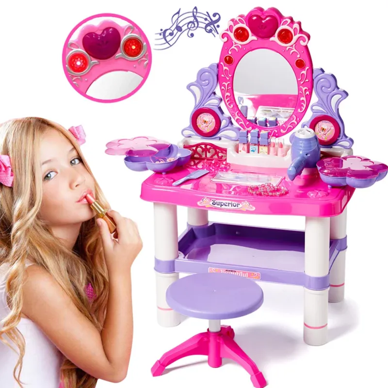 Ultima Occasione Specchiera Make-Up Giocattolo Bambina con Sgabello Luci Suoni e Accessori Gioco