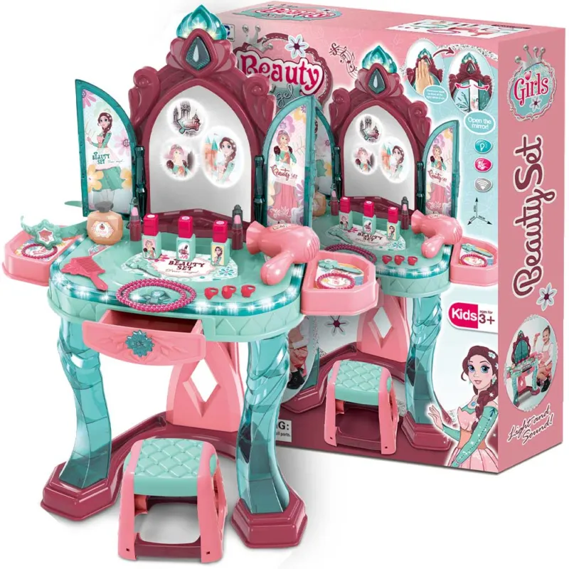 Specchiera Make Up con Sensore Set Bellezza con Sgabello Musica e Luci Accessori Promozione Esclusiva