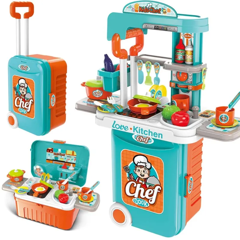 Di Tendenza Cucina Giocattolo Bambini Richiudibile Trolley Valigetta Luci Suoni e Accessori