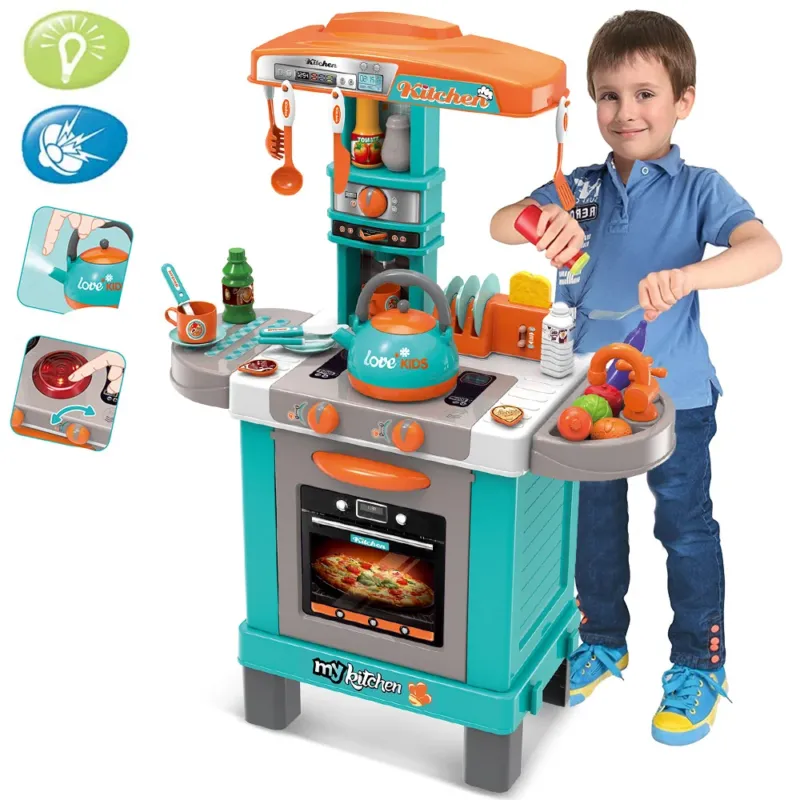 Cucina Giocattolo Bambini Luci Suoni e Bollitore Funzionante 29 Accessori Azzurr Occasione Imperdibile