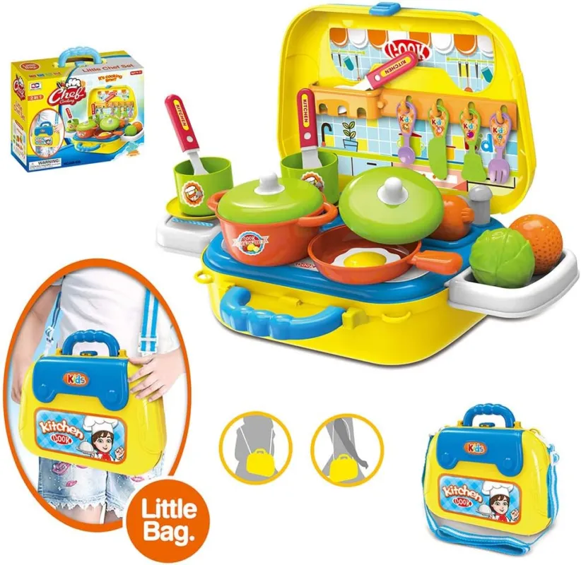 Valigetta Cucina Giocattolo Bambini con Fornello 20 Accessori Gioco e Tracolla Occasione Imperdibile
