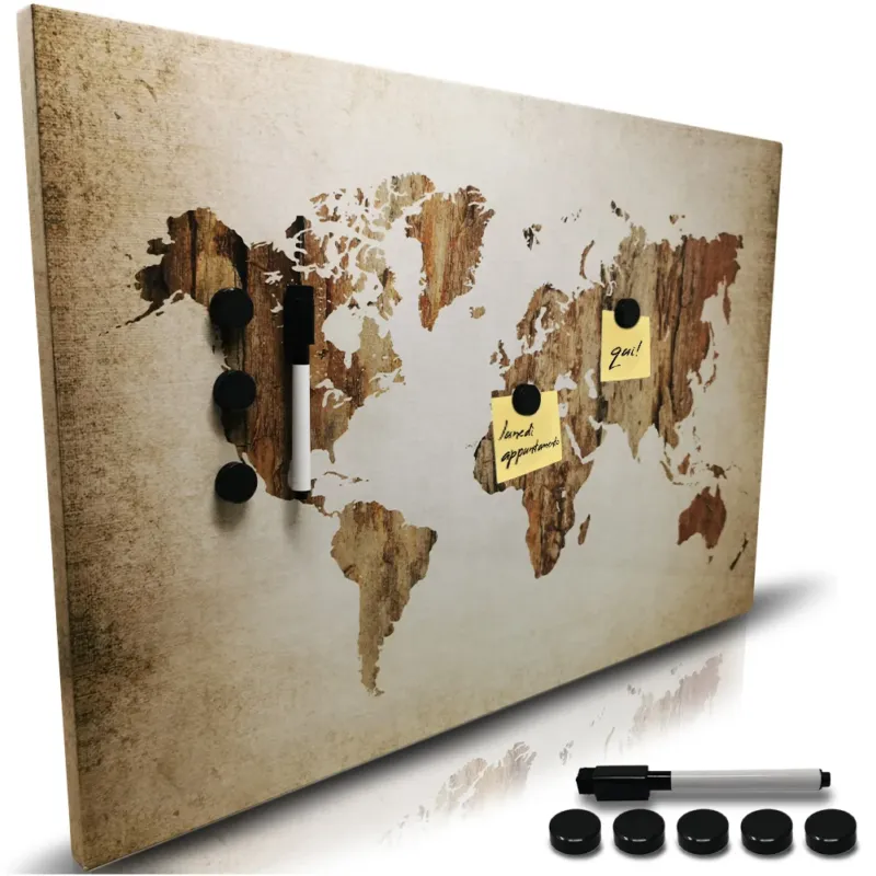 Lavagna Magnetica Cartina Vintage 60 x 40 cm 1 Pennarello Cancellabile 5 Magneti Reso Gratuito