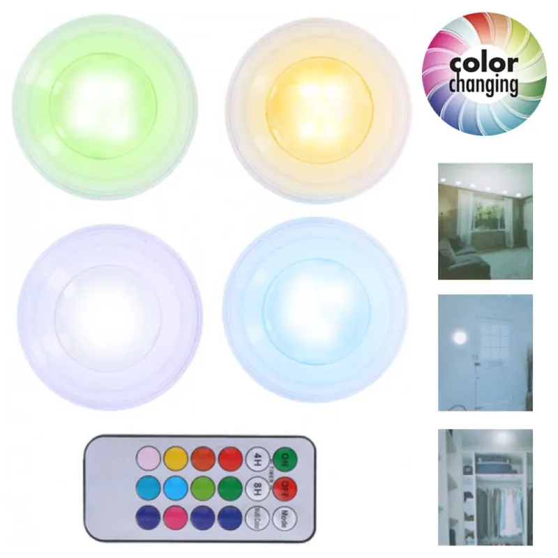 Set 4 Faretti LED Wireless Adesivi Luce Faretto Cambio Colore con Telecomando Quantità Limitata