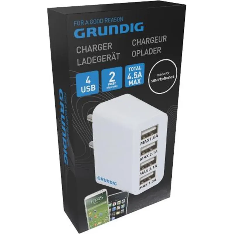 Caricatore USB 4 Porte Caricabatterie Smartphone 230 V Alimentatore Multiplo Consegna Rapida