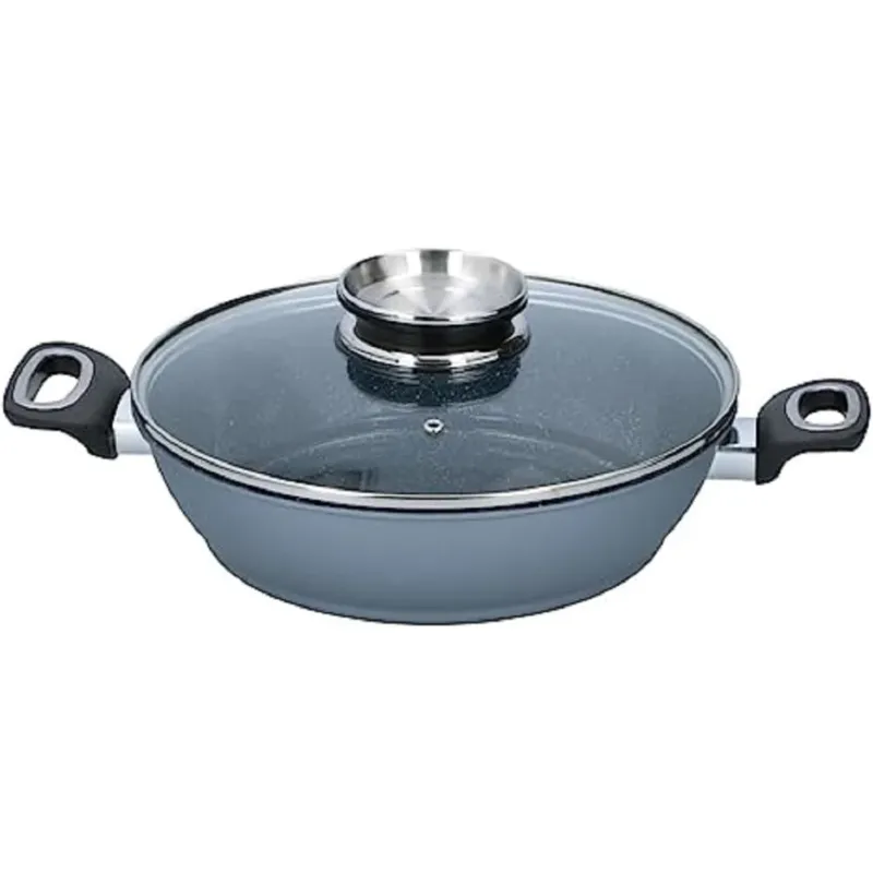 Professionale Casseruola con Coperchio Vetro 28 cm Padella Ideale per Tutti i Piani di Cottura