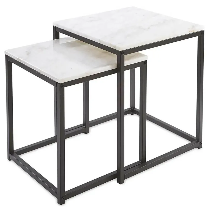 Tavolino Caffe Divano Salotto Rettangolare 2Pz Design Moderno Metallo Marmo Scelto Dai Clienti