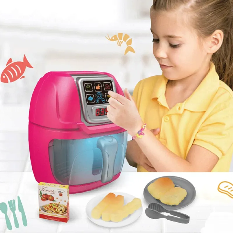 Spedito Oggi Friggitrice ad Aria Giocattolo per Bambini Rosa con Accessori Playset da Cucina
