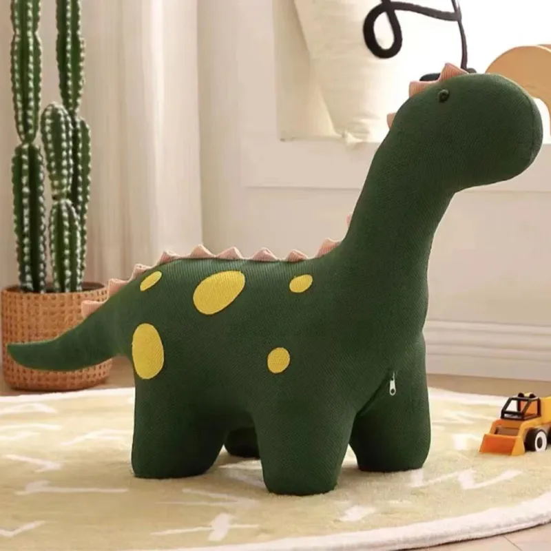 Affare Sgabello per Bambini a Forma di Dinosauro Poggiapiedi Seduta Morbida Verde Scuro