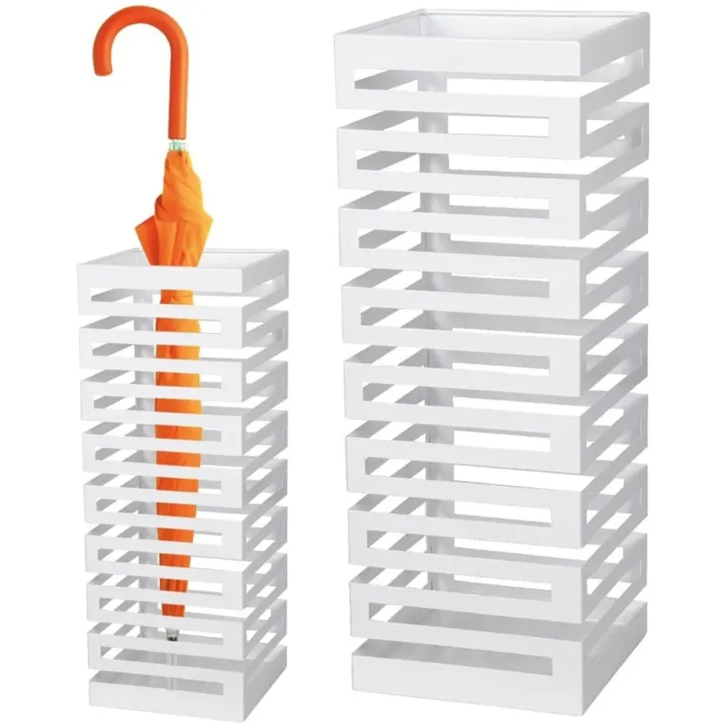 Prezzo Ridotto Portaombrelli in Metallo Design Moderno Porta Ombrelli Quadrato Stand Bianco