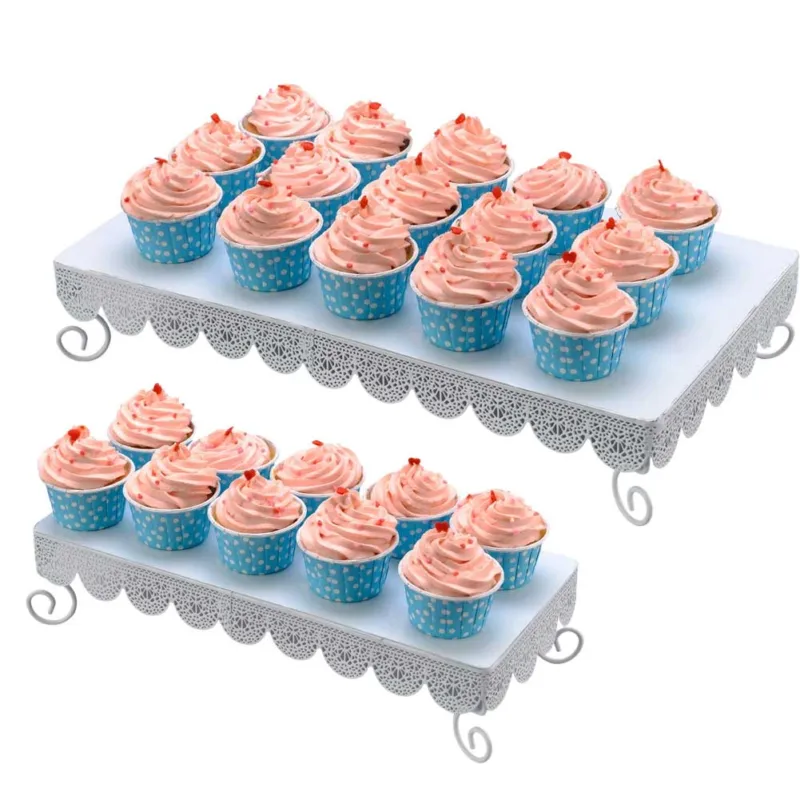 Reso Gratuito Set 2pz Alzatina Porta Dolci Cupcake Muffin Stand Alzata Vassoio Metallo Bianco