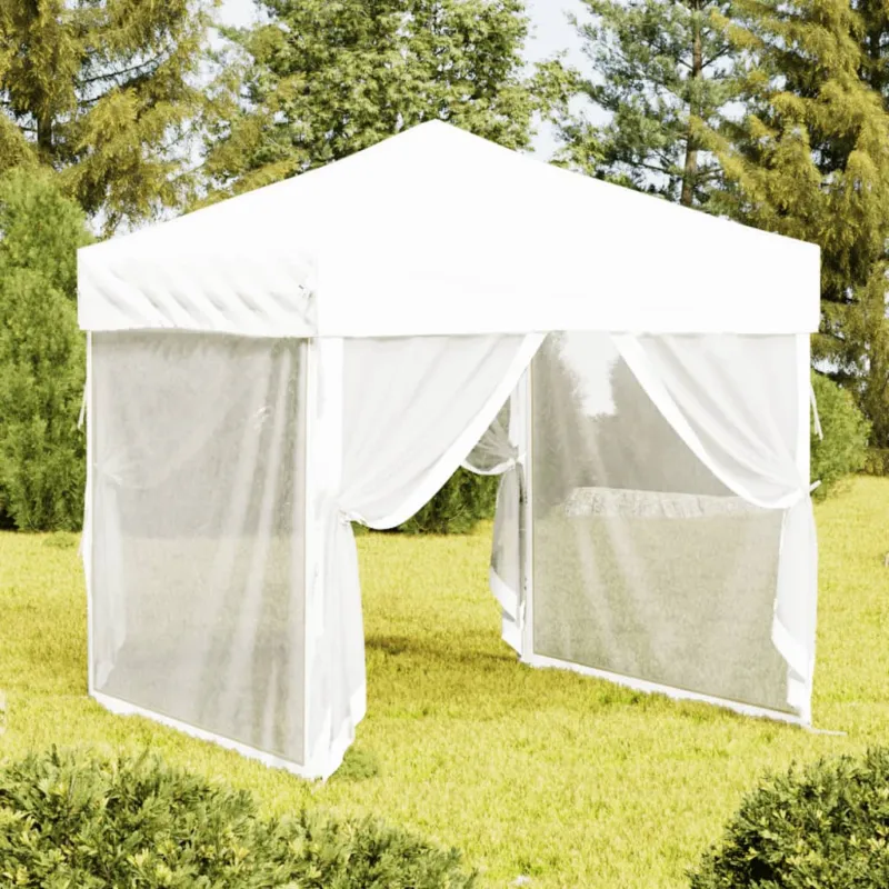 Tenda per Feste Bianca Pieghevole con Pareti Laterali Telaio in Acciaio 2x2 m Più Venduto