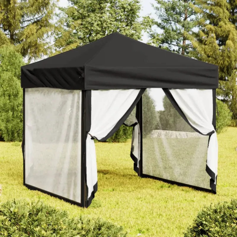 Tenda per Feste Nera Pieghevole con Pareti Laterali Telaio in Acciaio 2x2 m Bestseller