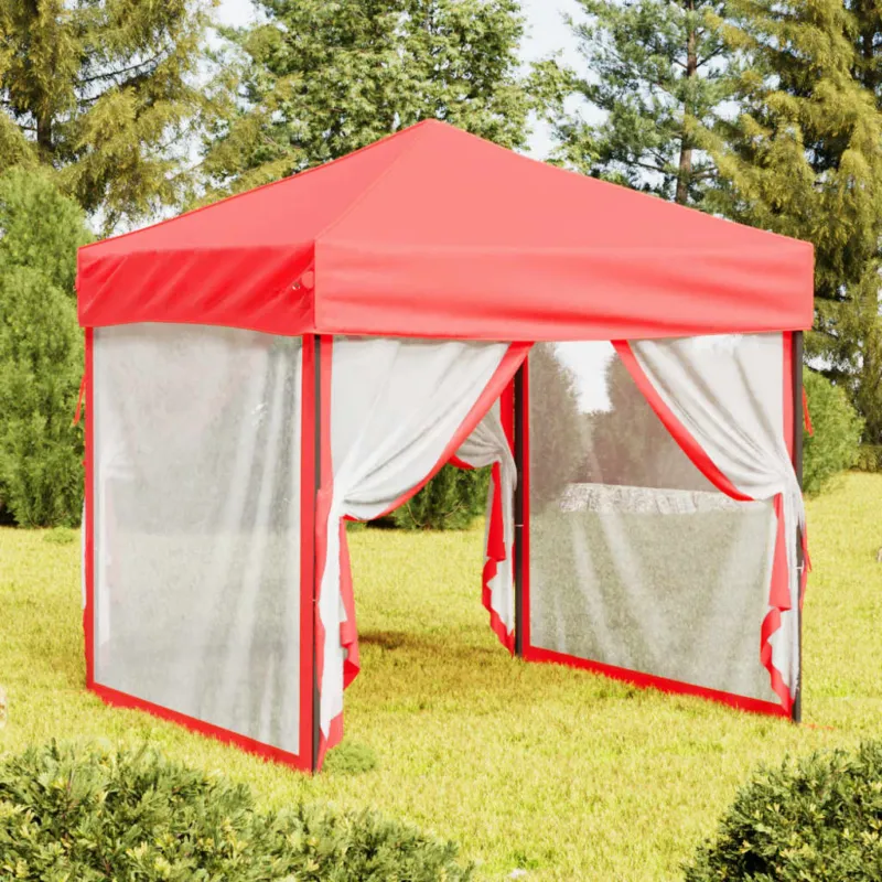 Tenda per Feste Rosso Design Pieghevole con Pareti Laterali Tessuto Oxford 2x2 m Saldi