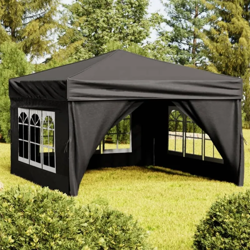 Super Prezzo Tenda per Feste Nera Pieghevole con Pareti Laterali Telaio in Acciaio 3x3 m