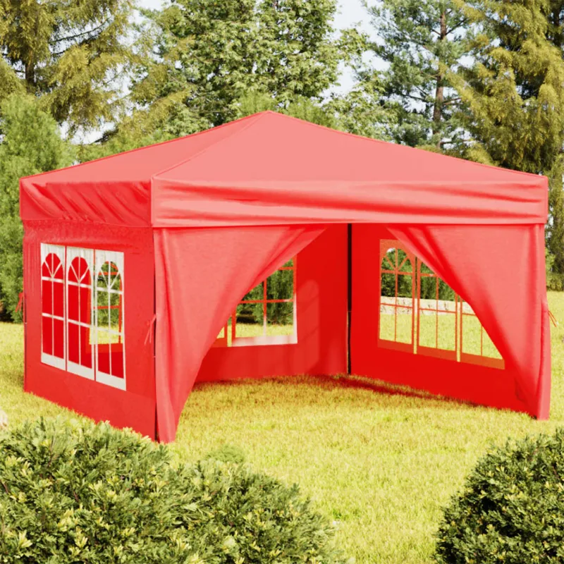 Tenda per Feste Rossa Pieghevole con Pareti Laterali Telaio in Acciaio 3x3 m Non Perdere