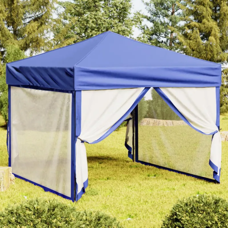 Offerta Del Giorno Tenda per Feste Blu Pieghevole con Pareti Laterali Materiale in Acciaio 3x3 m