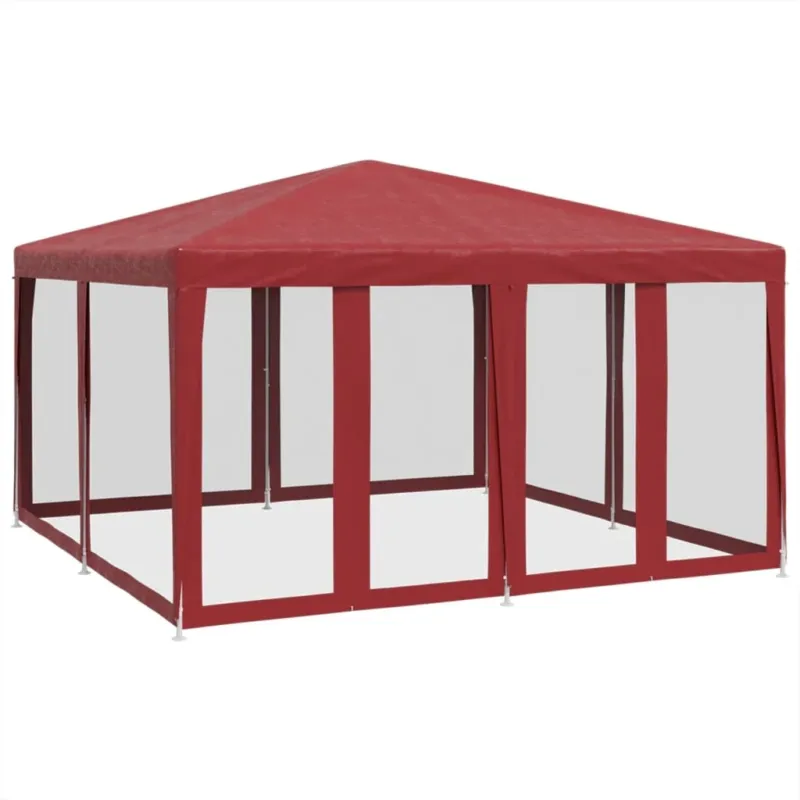 Tenda per Feste con 8 Pareti Laterali in Rete Rossa Resistente 4x4 m HDPE 2 m Spedito Oggi