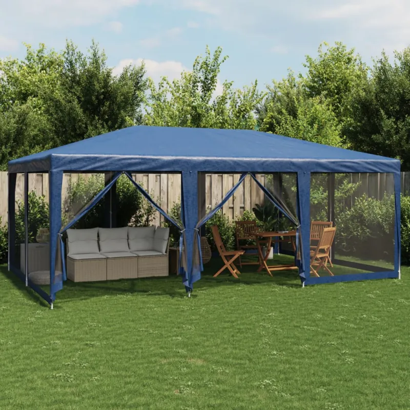 Tenda per Feste con 10 Pareti Laterali in Rete Blu Resistente ai Raggi UV HDPE Compra Oggi Stesso