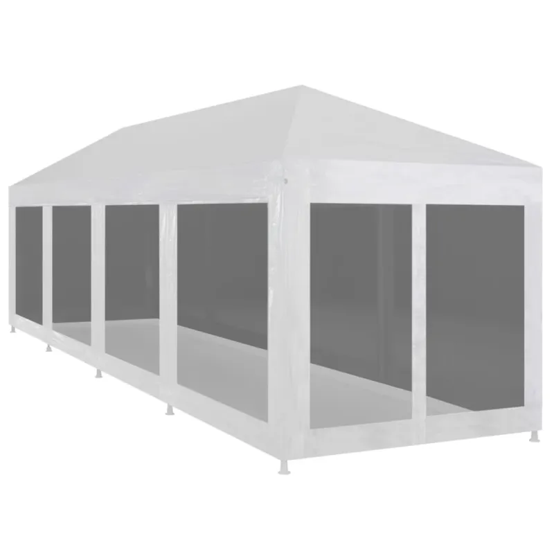 Tenda per Feste Bianco e Nero con 10 Pareti in Rete 12x3 m Di Tendenza