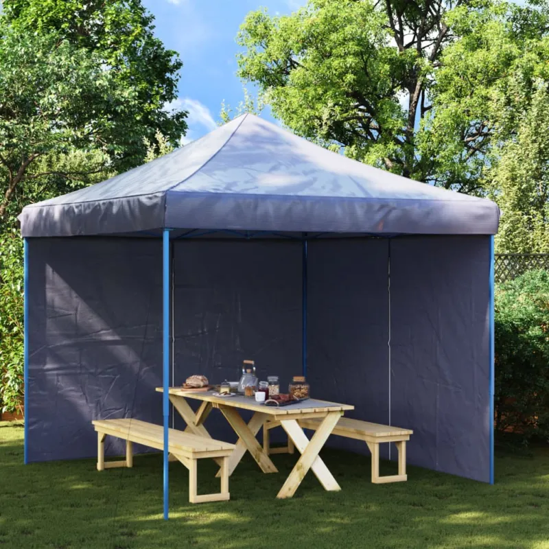 Parete per Tendostruttura Blu in PE Resistente ai Raggi UV 2 pz con Cerniera Consegna Rapida