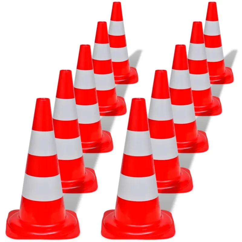 Set 10 Coni Stradali Emergenza Segnaletici Riflettenti Rosso e Bianco 50 cm Consegna Rapida