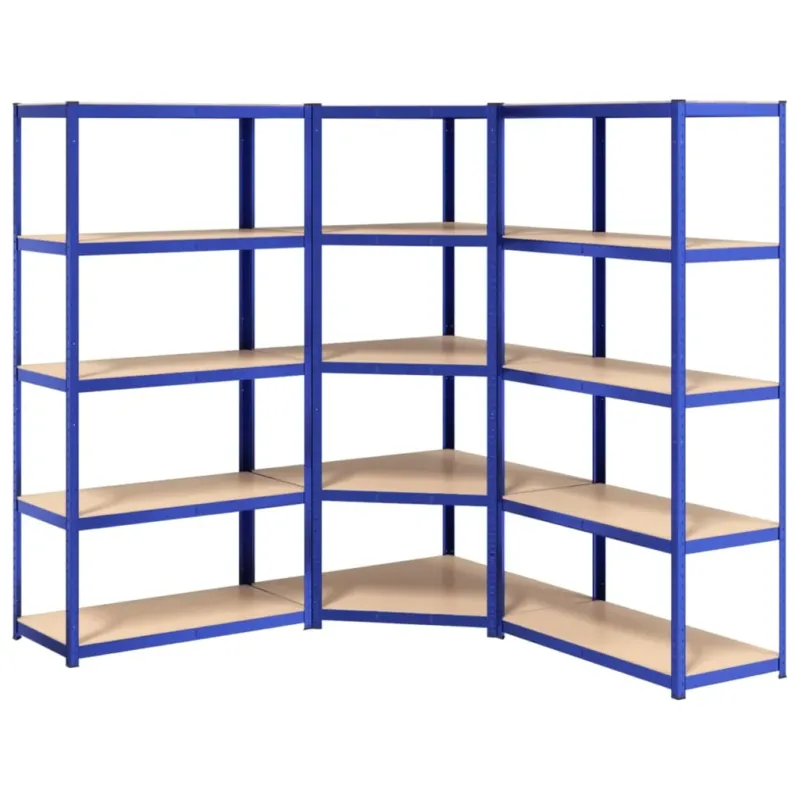 Scaffali a 5 Ripiani Set 3 pz Libreria Blu in Acciaio e Legno Multistrato Vendita Finale