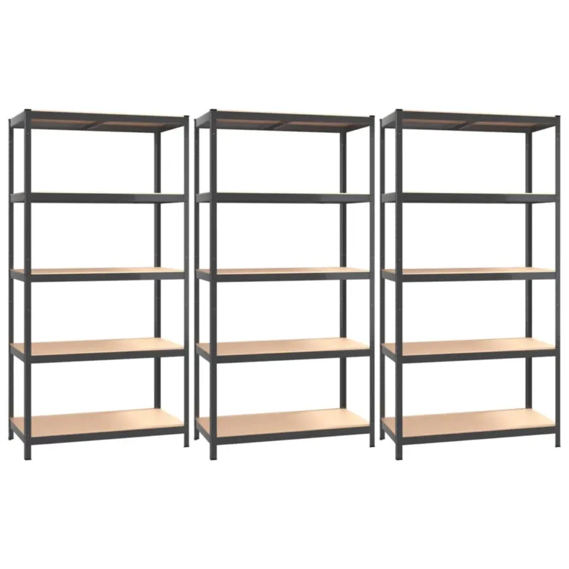 Bestseller Scaffale a 5 Strati Set 3 pz Antracite in Acciaio e Mensole in Legno Multistrato