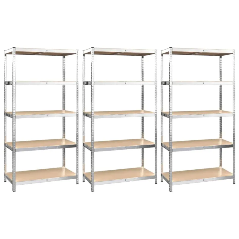 Scaffali 5 Ripiani Libreria Set 3 pz Argento in Acciaio e Legno Multistrato Prezzo Scontato