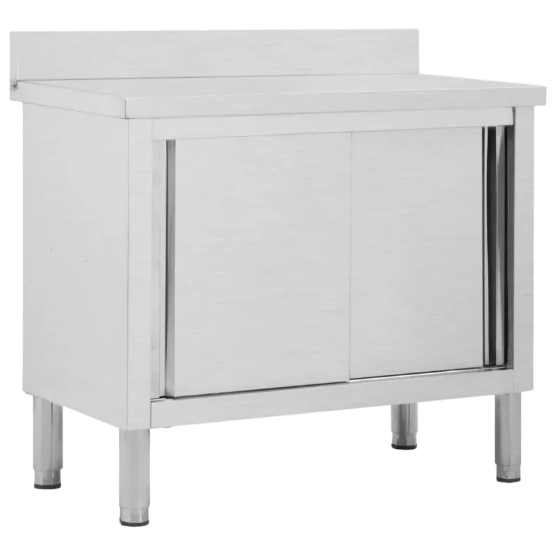 Nuova Collezione Banco da Lavoro Cucina Ristoro con Ante Scorrevoli 100x50x(95-97)cm in Acciaio