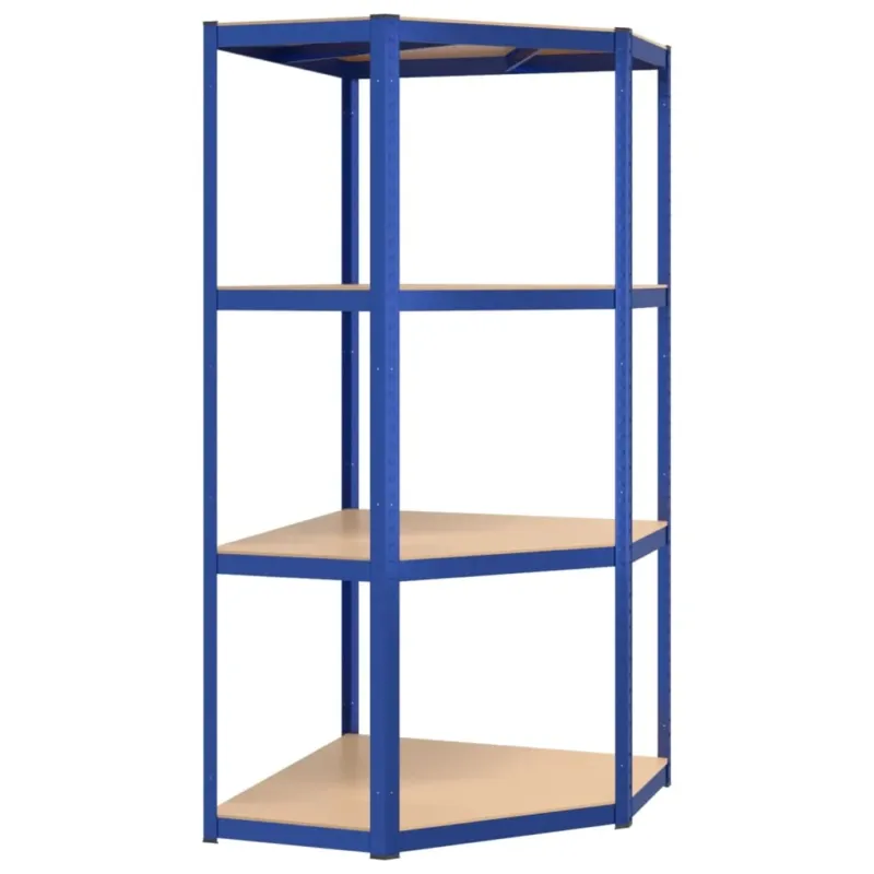 Promozione Esclusiva Scaffale Angolare 4 Ripiani in Acciaio e Mensola in Legno Multistrato Colore Blu