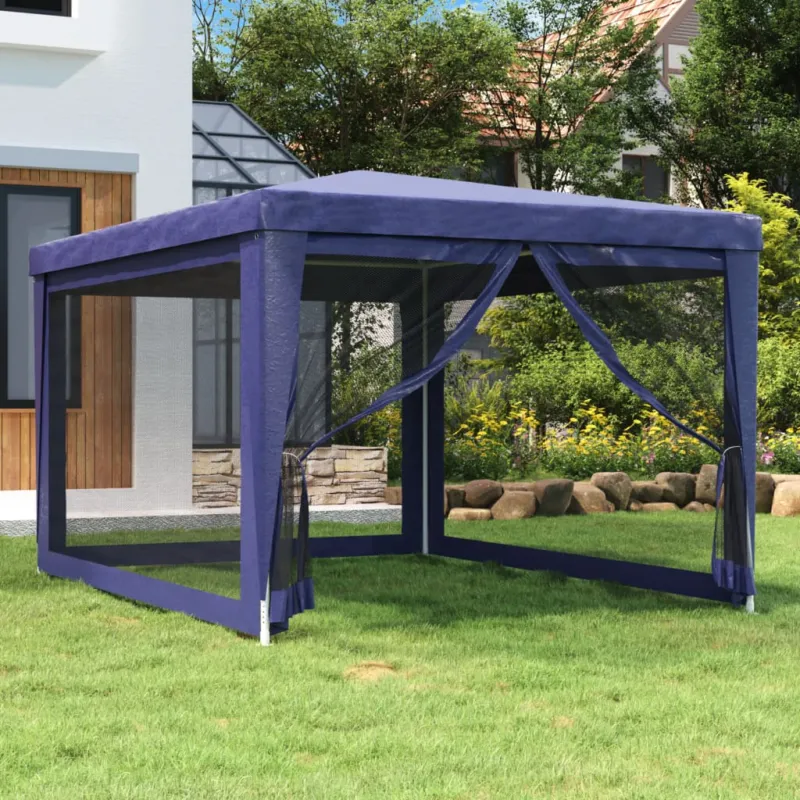 Subito Disponibile Tenda per Feste con 4 Pareti Laterali in Rete Blu HDPE 3x4 m Rivestimento Ferro