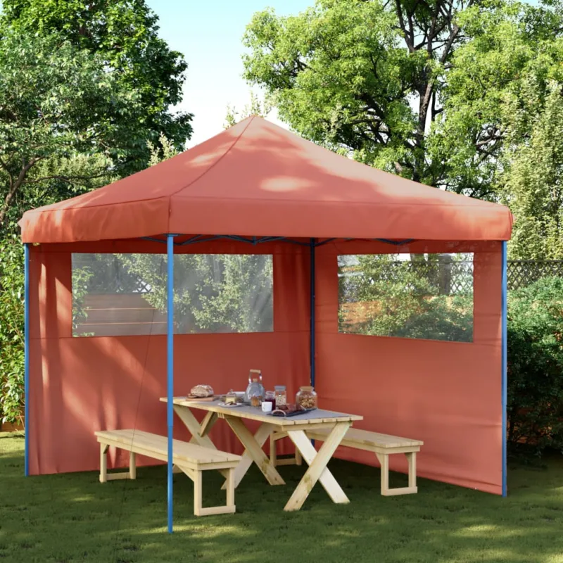 Prezzo Scontato Tendone per Feste Pieghevole Pop-Up con 2 Pareti Terracotta Colore Struttura Blu