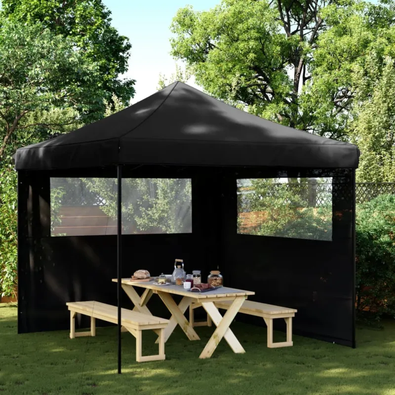 Tendone per Feste Pieghevole Pop-Up con 2 Pareti Nero Rivestimento in PVC Ordina Subito