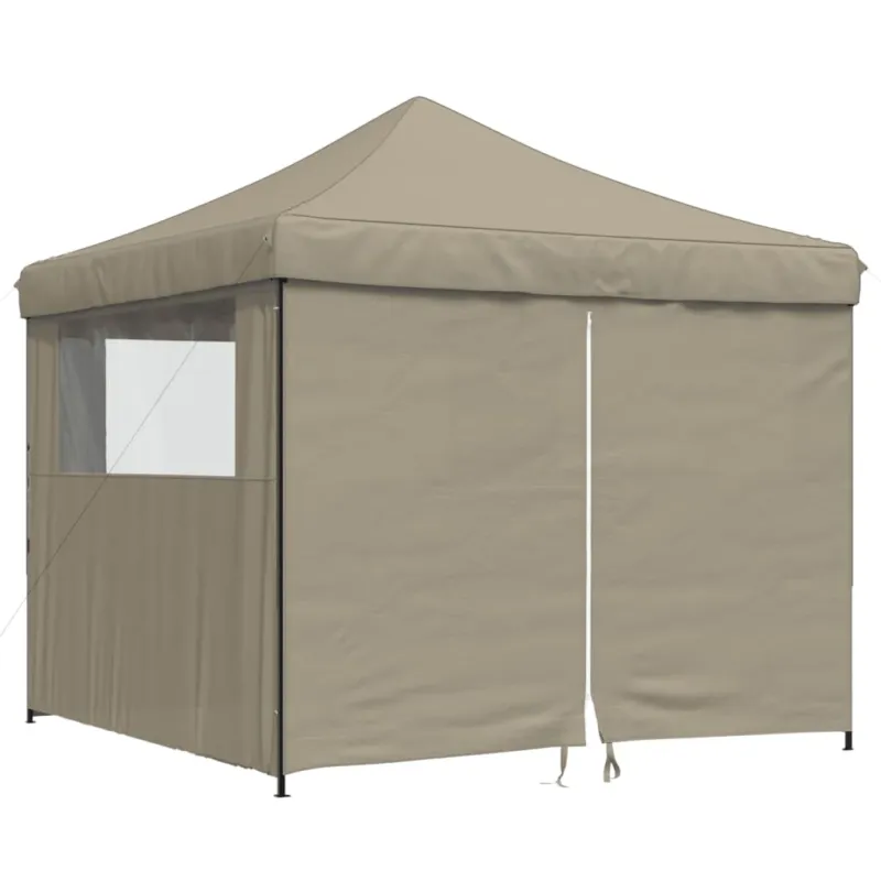Tendone per Feste Pieghevole Pop-Up con 4 Pareti Tortora Cornice Nera Acciaio Miglior Prezzo