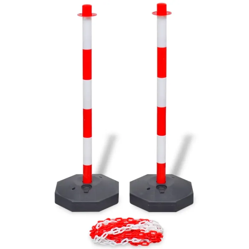 Set Stradale Avvertenza con Pali e Catena in Plastica 10 m Rosso e Bianco Popolare