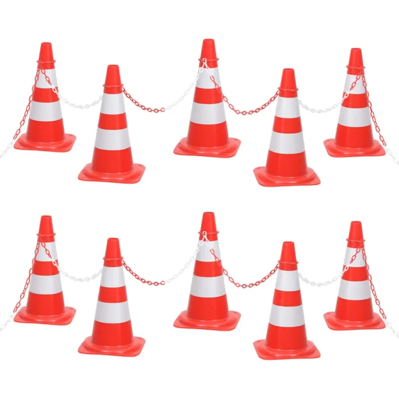 Set 10 Coni Per Segnaletica Stradale Con Catena da 10mt Rosso e Bianco Esterno Più Venduto