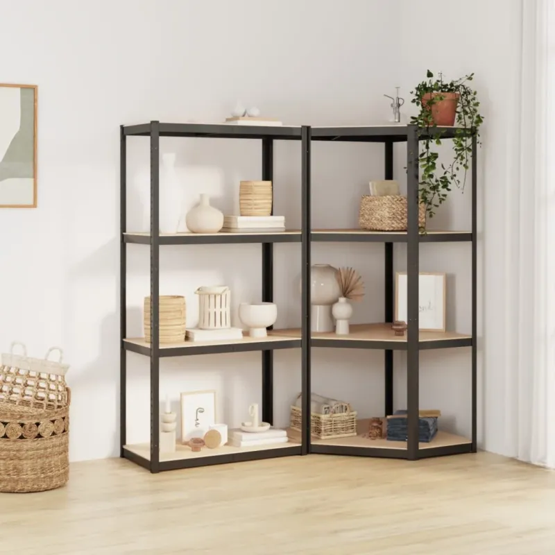 Offerta Lampo Set 2 pezzi Scaffali Mensole 4 Strati Antracite in Acciaio e Legno Multistrato