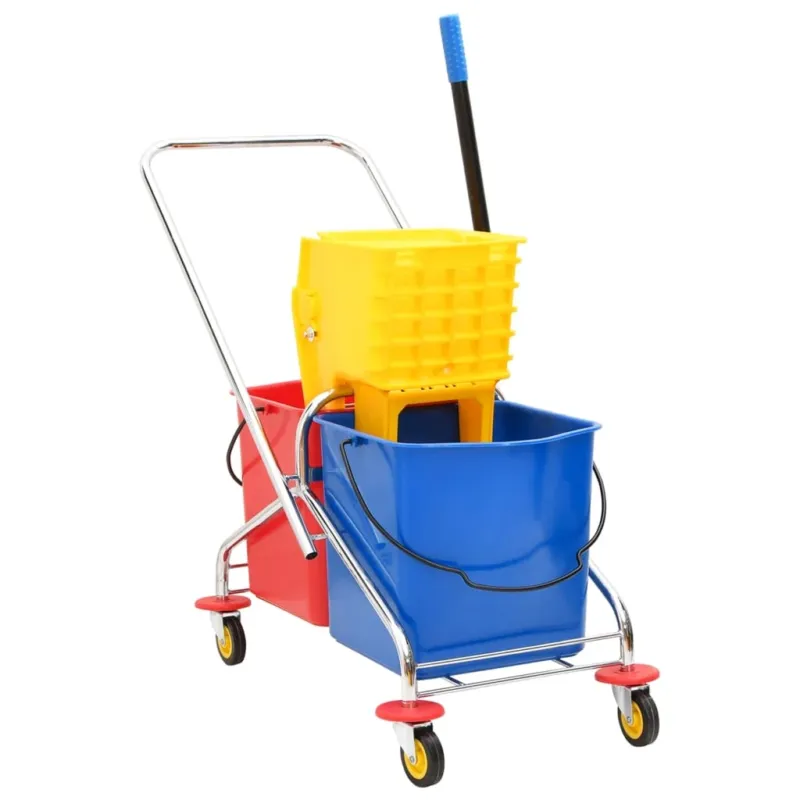 Carrello Pulizie Professionale con Secchi e Strizzatoio PP e Acciaio Cromato Occasione Imperdibile