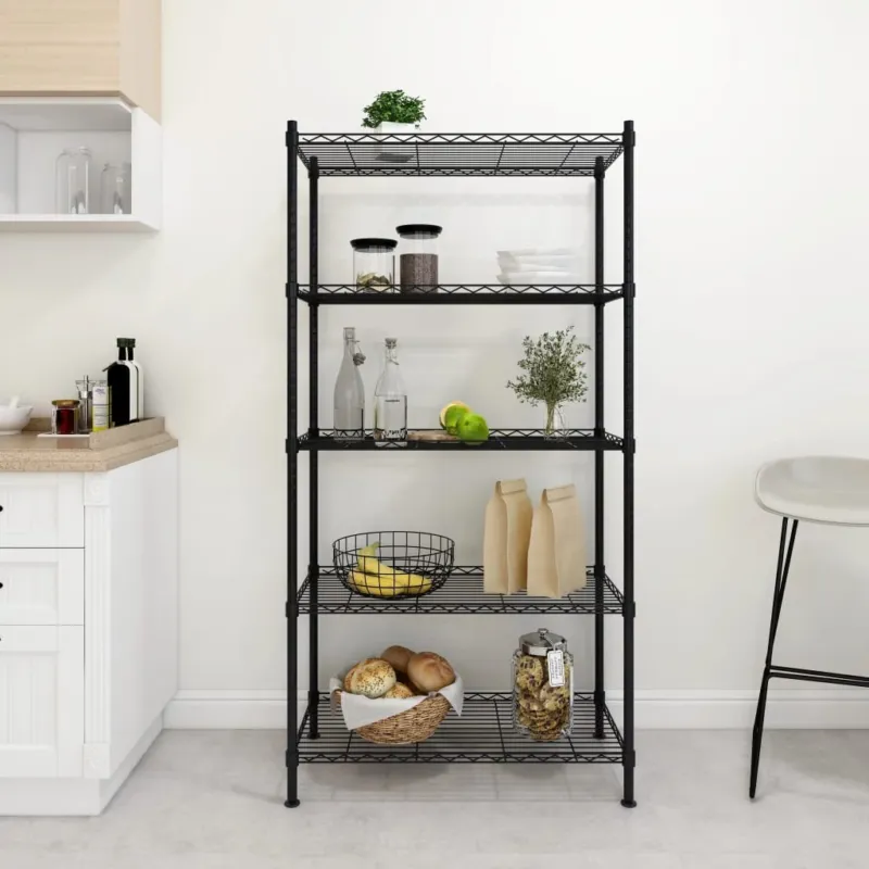 Scaffale a 5 Livelli Organizer Cucina in Ferro 90x35x180 cm Nero 250 kg Nuovo Arrivo