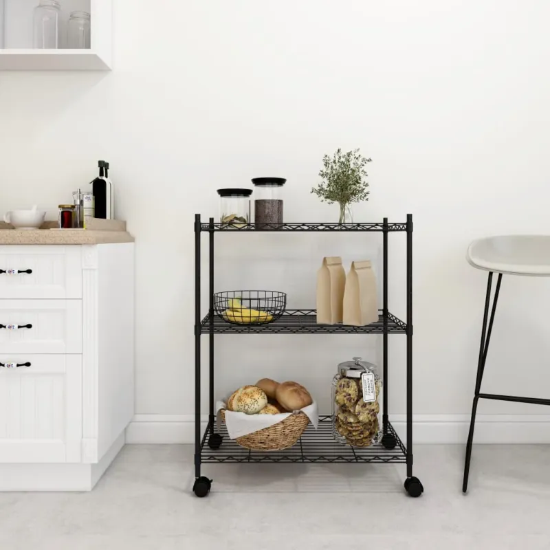 Scaffale a 3 Livelli Organizer Cucina con Ruote 60x35x81 cm Nero 150 kg Non Perdere