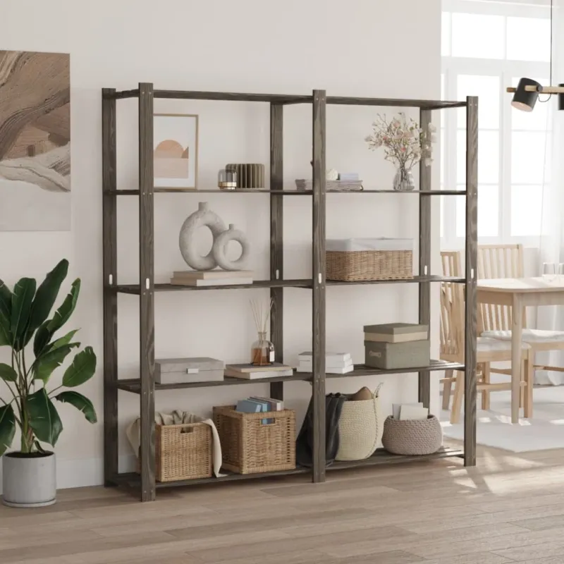 Scaffale a 5 Livelli Minimal Organizer in Legno di Pino Grigio 170x38x170 cm Promozione Esclusiva