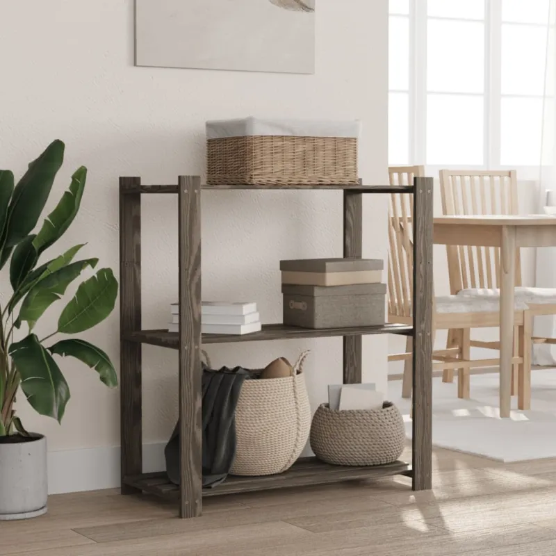 Scaffale a 3 Livelli Organizer Minimal in Legno di Pino Grigio 80x38x90 cm Must-Have