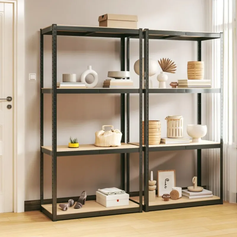 Set 2 pz Mensole Organizer 4 Strati Telaio Antracite in Acciaio e Legno Occasione