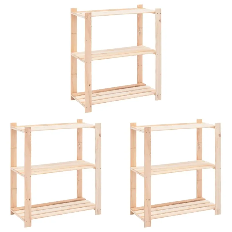 Set 3 pz Scaffali a 3 Livelli Organizer 80x38x90 cm Massello Pino 150 kg A Buon Prezzo