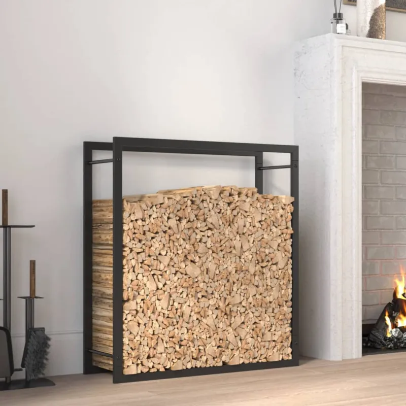 Portalegna Nero Opaco 80x28x86 cm Portaceppi in Acciaio Prezzo Ridotto