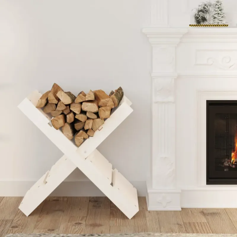 Portalegna Portaceppi Bianco 47x39,5x48 cm in Legno Massello di Pino Professionale