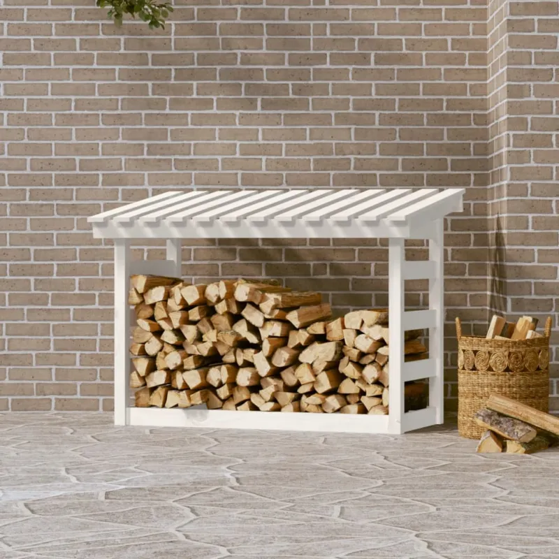 Portalegna Bianco 108x64,5x78 cm in Legno Massello di Pino Prezzo Ridotto