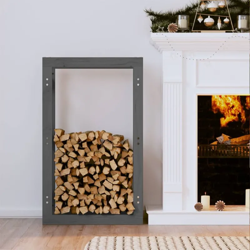 Compra Oggi Stesso Portalegna Grigio 60x25x100 cm Portaceppi in Legno Massello di Pino