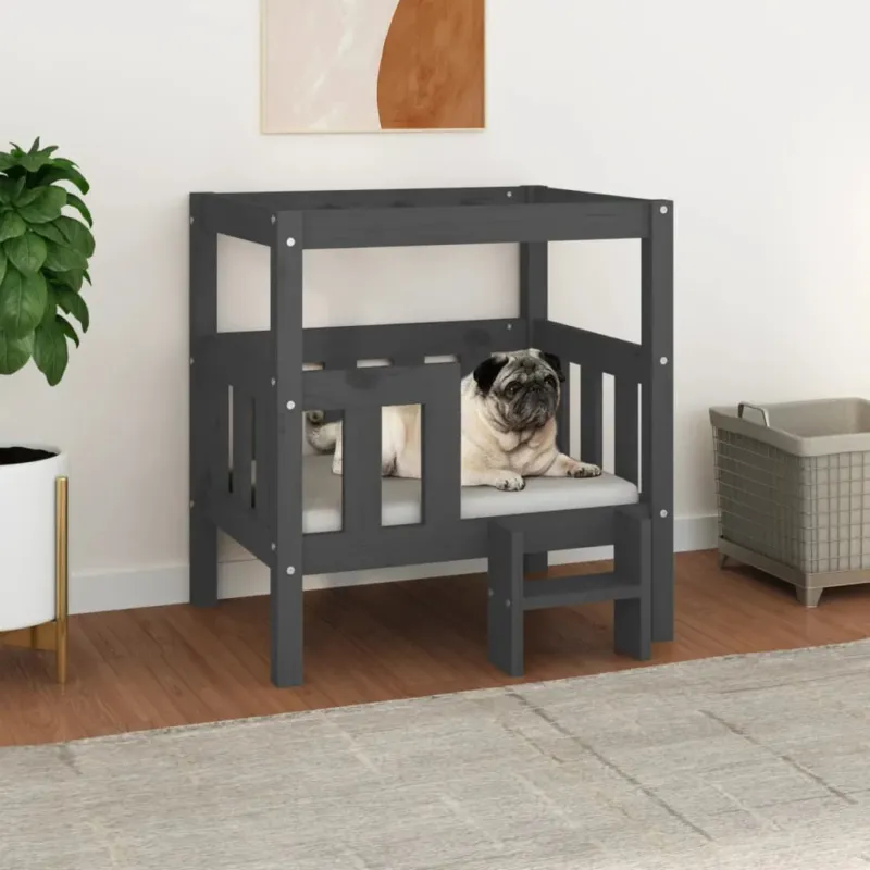 A Buon Prezzo Cuccia per Cani Cuccetta Grigio 65,5x43x70 cm in Legno Massello di Pino